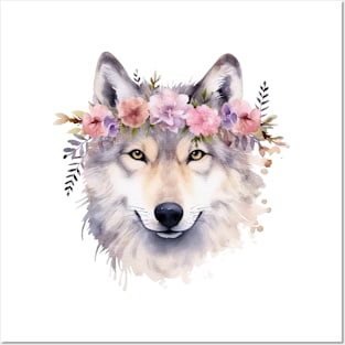 Husky dog flower Posters and Art